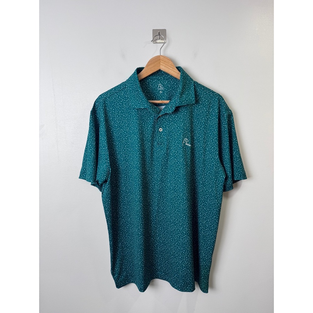 Rhoback Men Teal Golf Print Performance Short Sleeve Polo Shirt Large